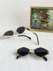 2 Pcs Oval Gold Metal Frame Sunglasses - Dark Grey Lens