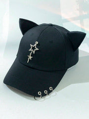 1pc Cat Ear Snapback Cap - Black