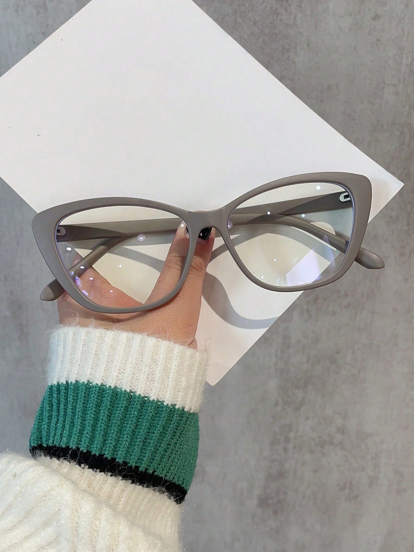 Grey Cat Eye PC Frame Clear Glasses