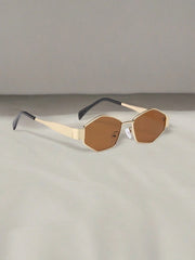 2pcs Fashion Metal Oval Frame Glasses - Gold