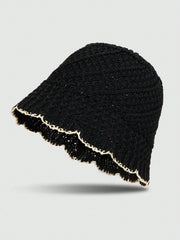 1pc Knitted Fashion Lace Color-Matching Bucket Sun Hat - Black
