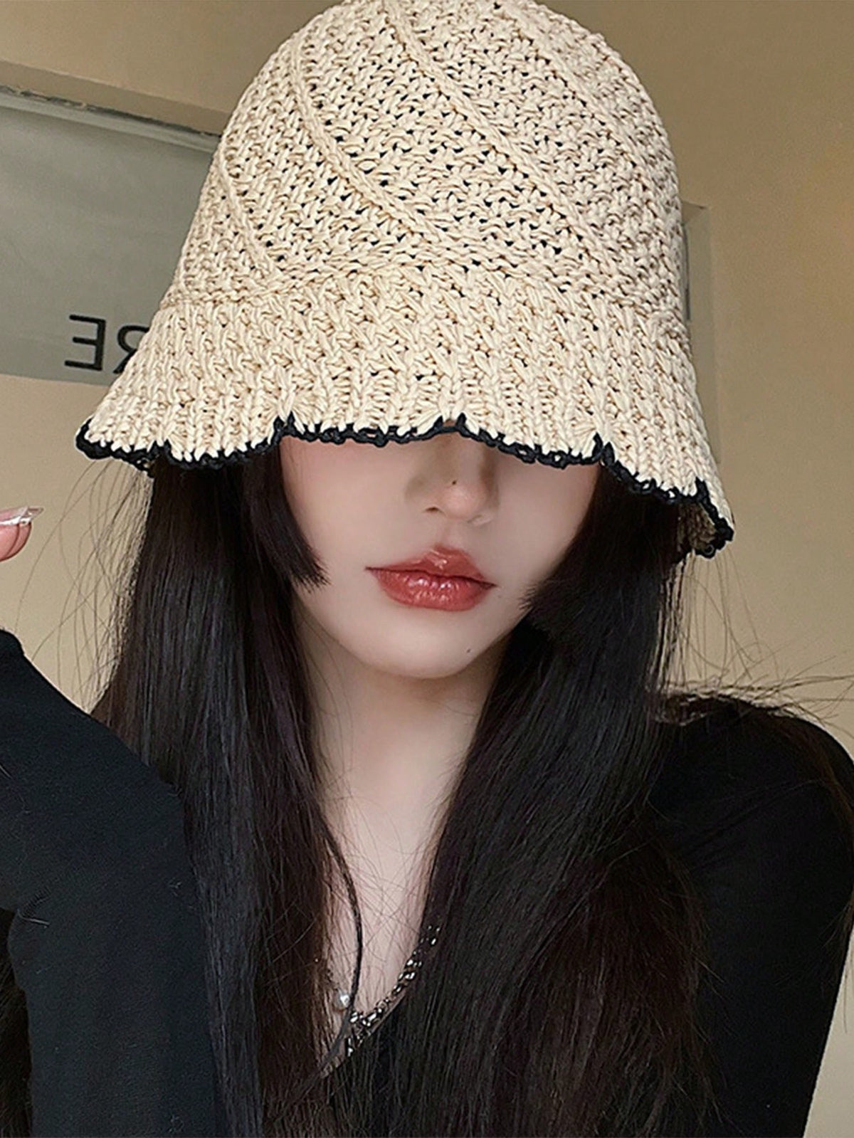 1pc Lace Color-Matching Bucket Hat - Beige