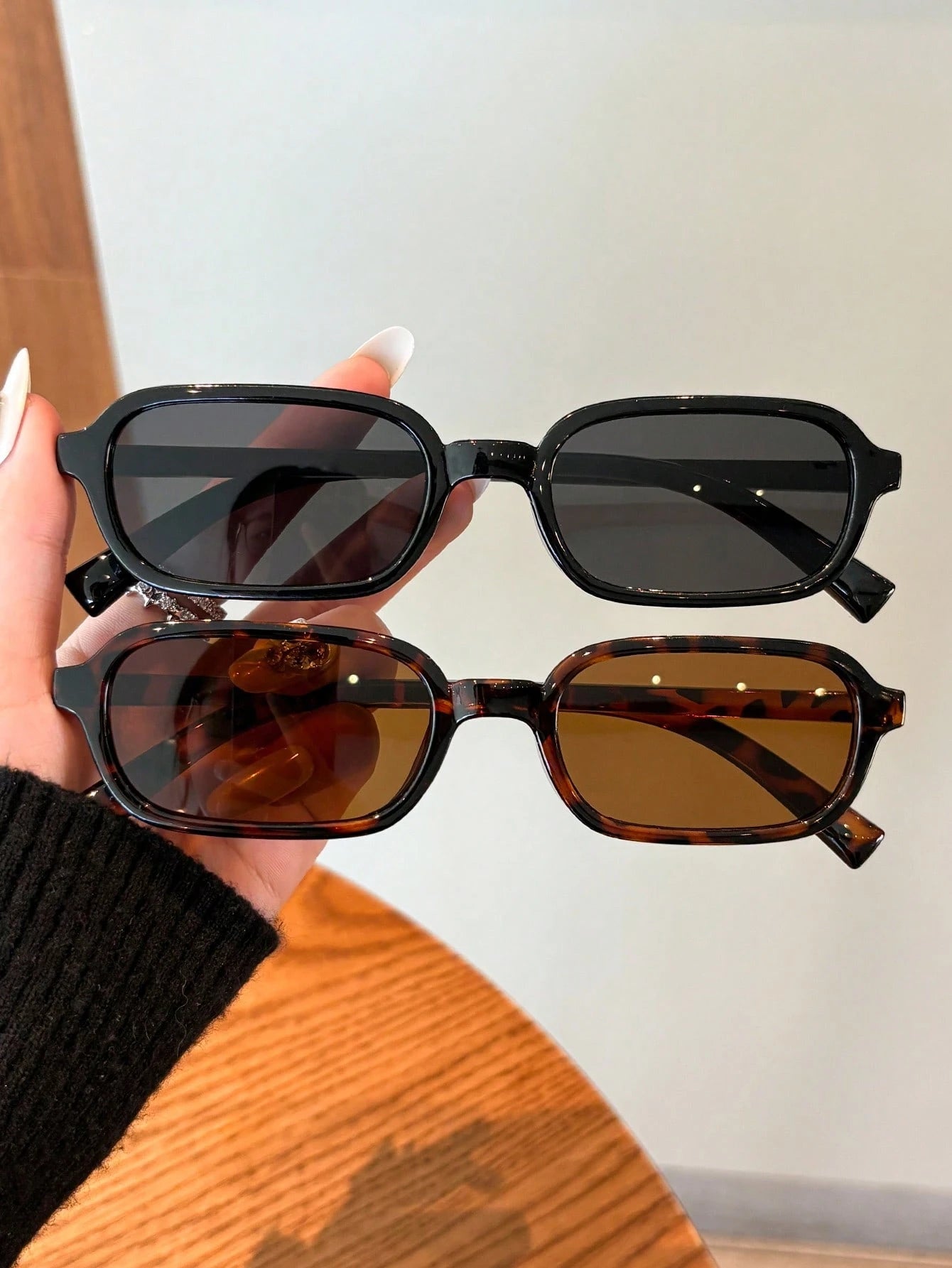 2pcs Casual Rectangular Sunglasses Set For Beach Travel