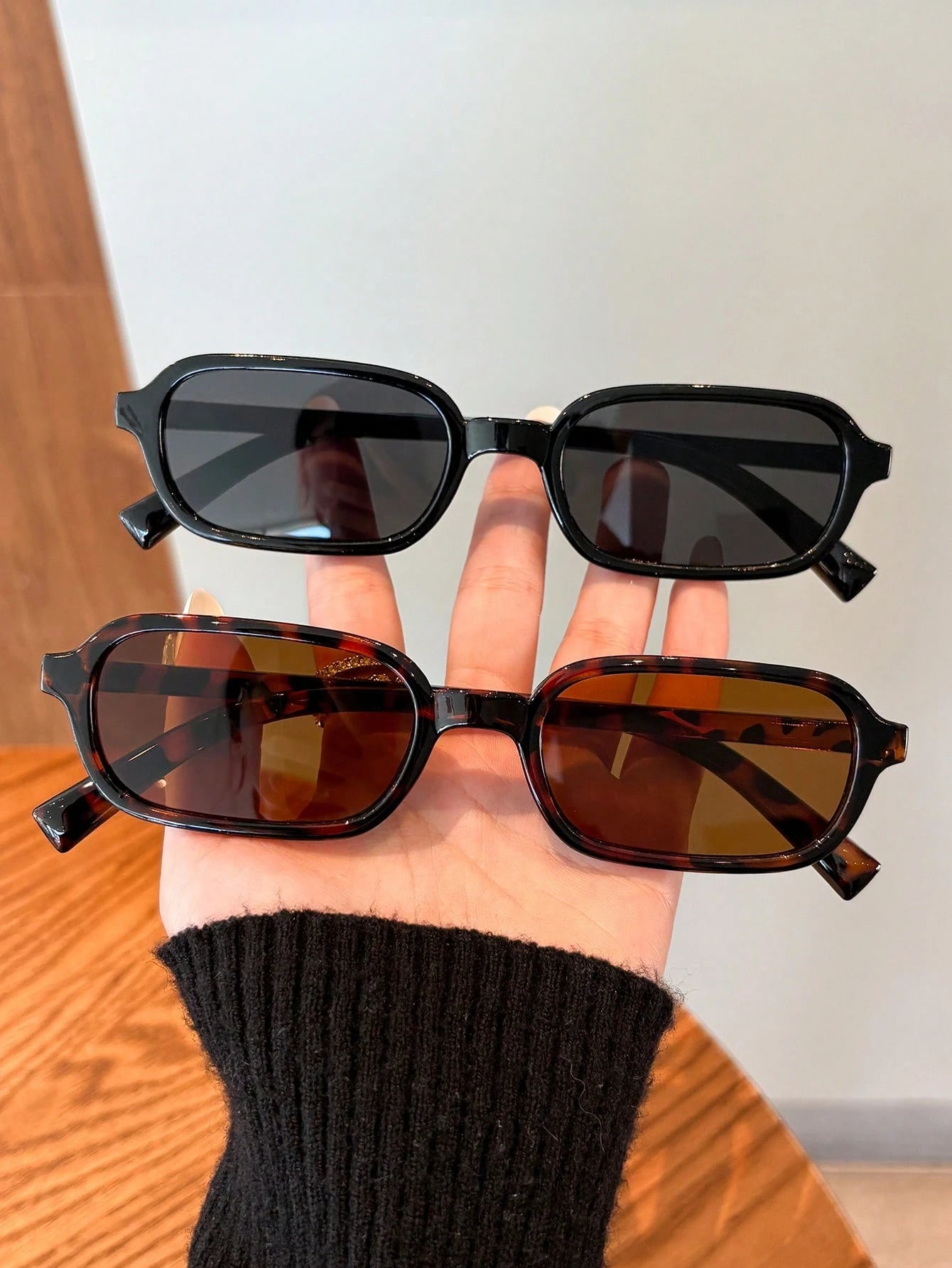 2pcs Casual Rectangular Sunglasses Set For Beach Travel