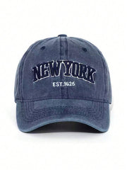 Unisex Vintage Washed "NEW YORK" Embroidered Baseball Cap - Navy Blue