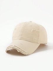 1pc Solid Color Distressed Baseball Cap - Beige