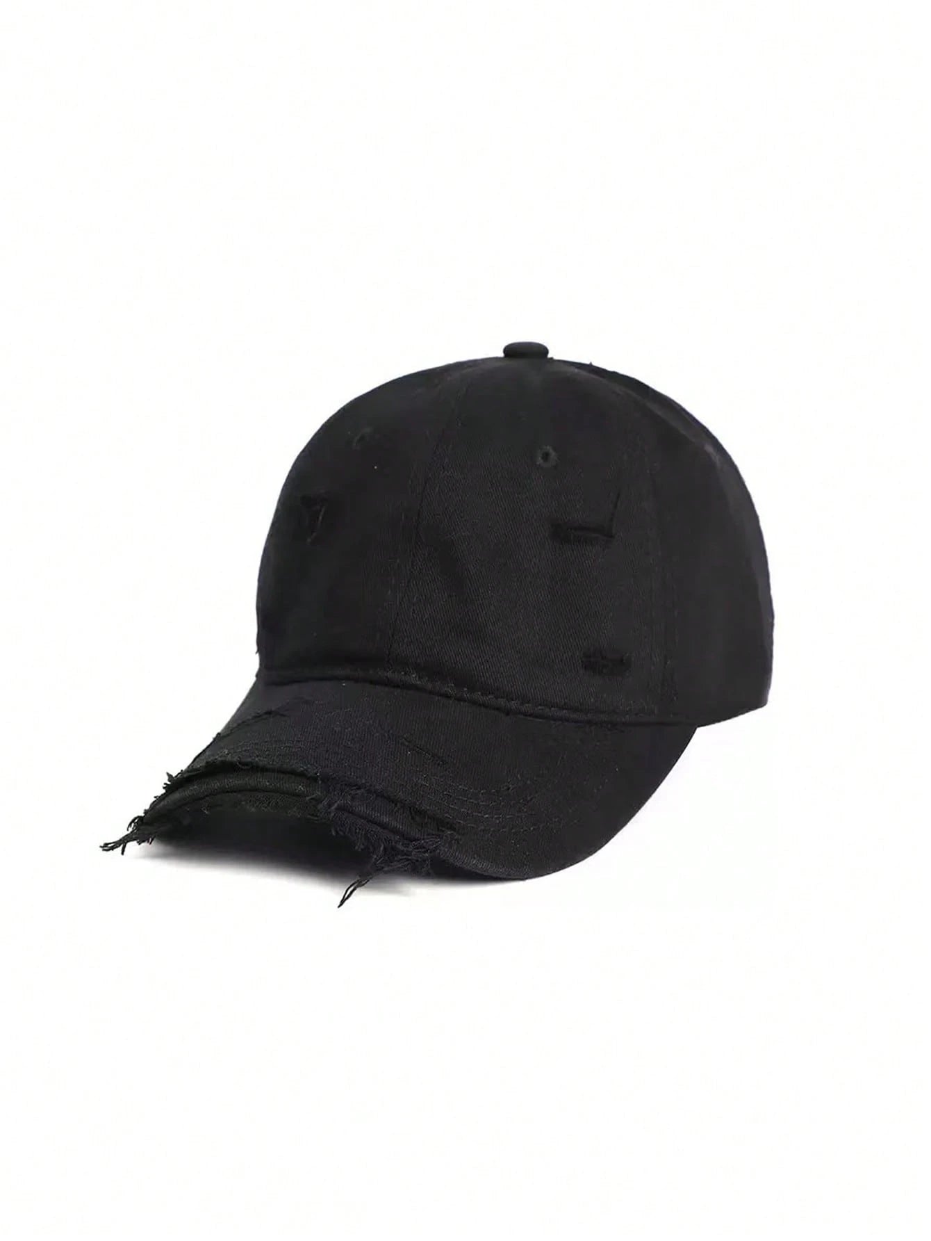 1pc Solid Color Distressed Baseball Cap -Black