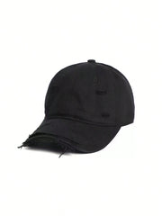 1pc Solid Color Distressed Baseball Cap -Black