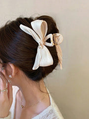 Faux Pearl Pleated Bow Hair Claw Clip