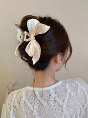 Faux Pearl Pleated Bow Hair Claw Clip