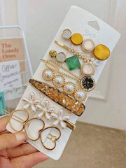 8pcs/Set Cute Alloy Faux Pearl & Triple Heart Hair Clips