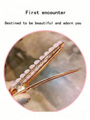 8pcs/Set Cute Alloy Faux Pearl & Triple Heart Hair Clips