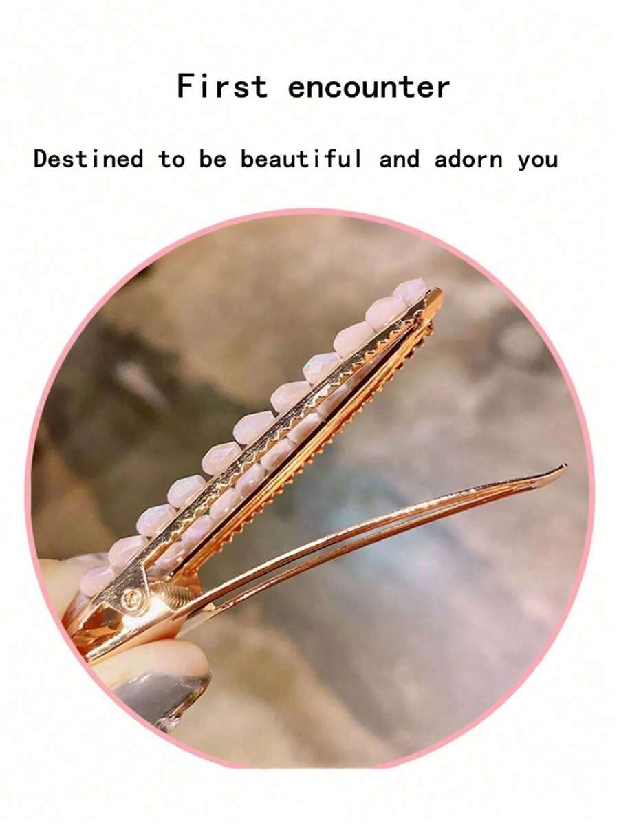 8pcs/Set Cute Alloy Faux Pearl & Triple Heart Hair Clips
