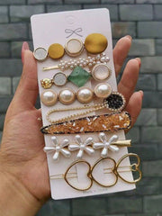 8pcs/Set Cute Alloy Faux Pearl & Triple Heart Hair Clips