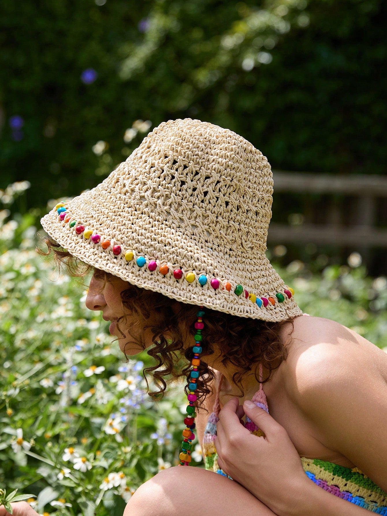 1pc Boho Colorful Beads Bucket Hat Sun Visor Hats