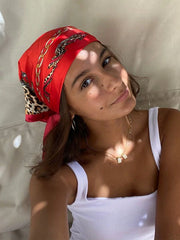 1pc Minimalist Printed Satin Square Scarf