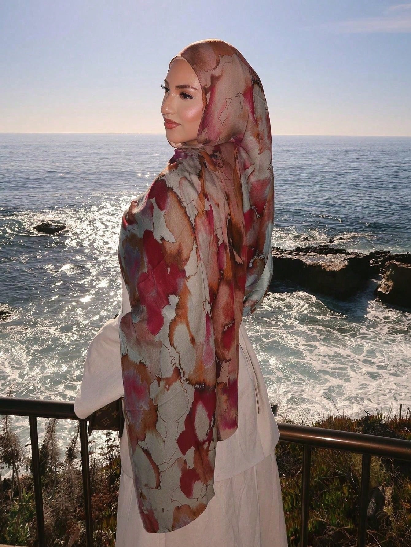 1pc Bohemian Style Watercolor Floral Print Hijab