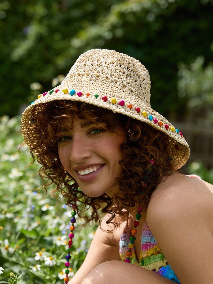 1pc Boho Colorful Beads Bucket Hat Sun Visor Hats
