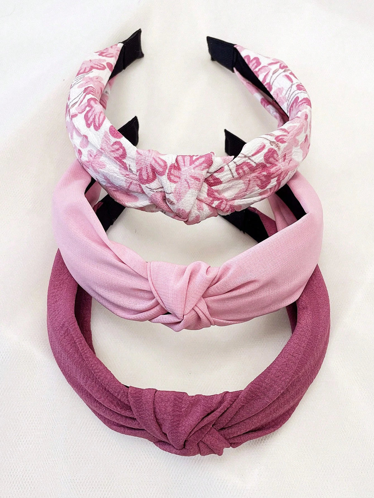 3Pcs Plum Blossom Print Solid Wide Headband Set