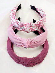 3Pcs Plum Blossom Print Solid Wide Headband Set