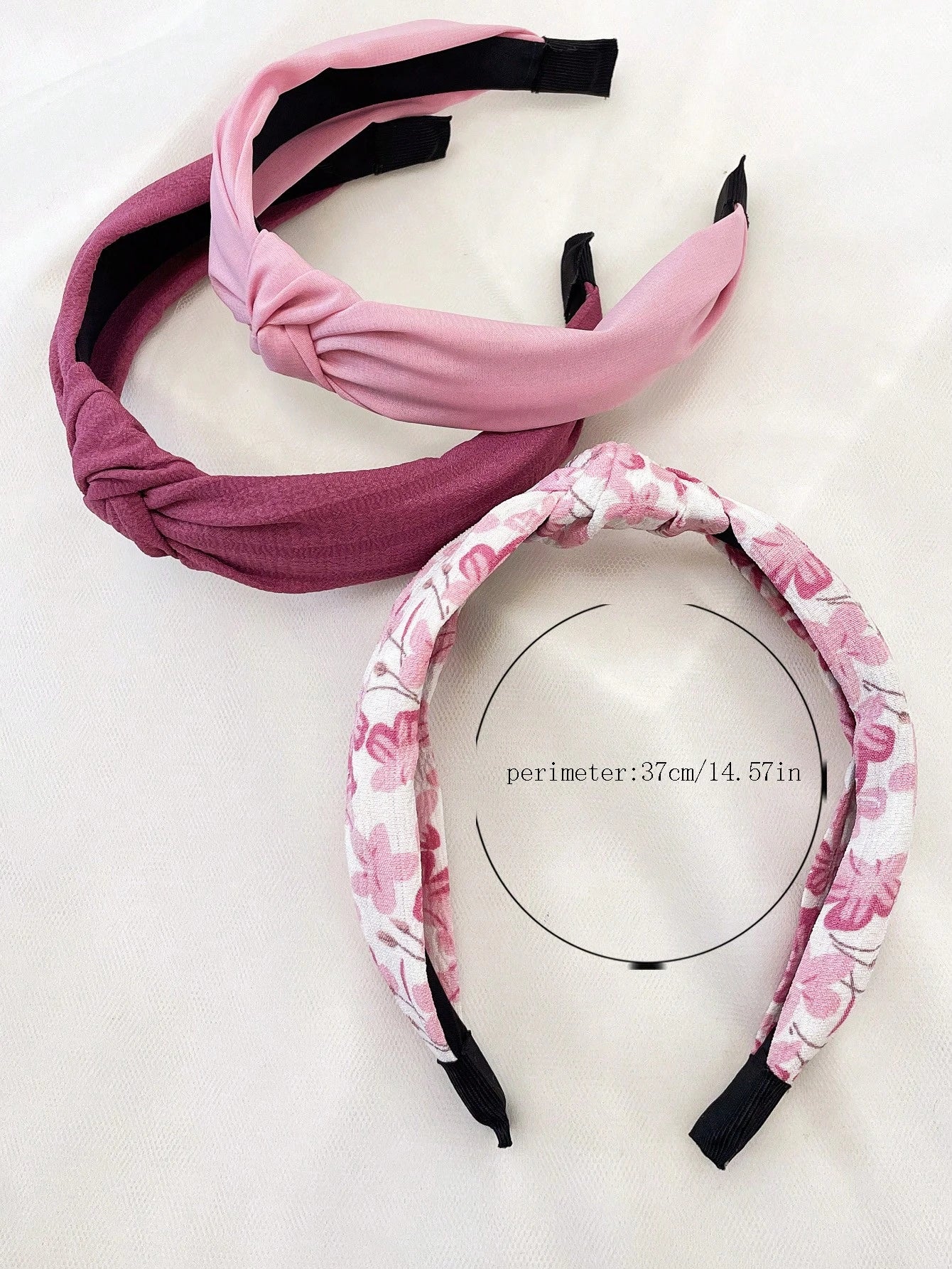 3Pcs Plum Blossom Print Solid Wide Headband Set