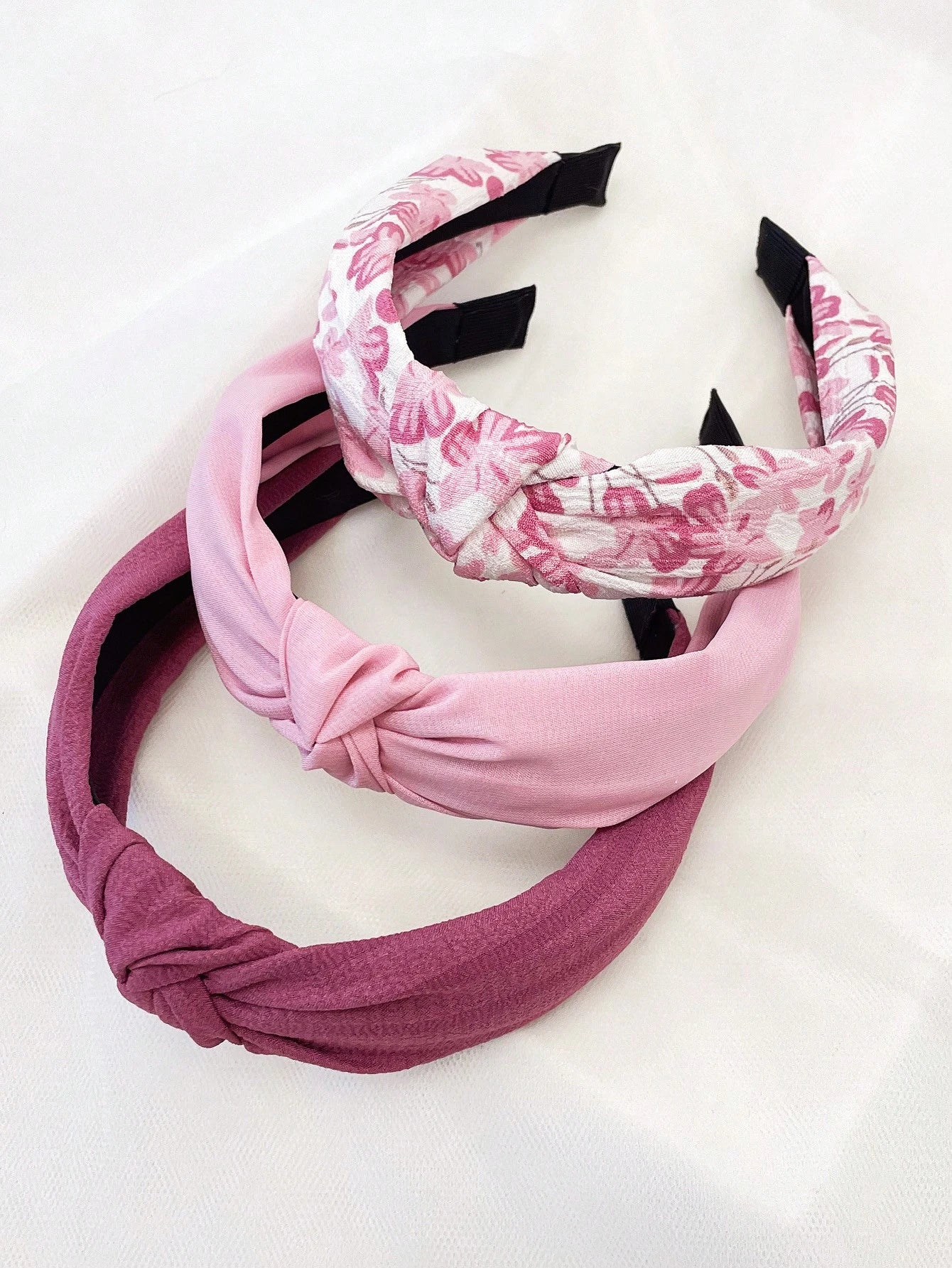 3Pcs Plum Blossom Print Solid Wide Headband Set