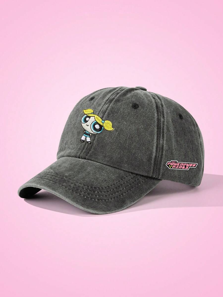 THE POWERPUFF Bubbles Embroidery Side Letter Graphic Gray Baseball Cap
