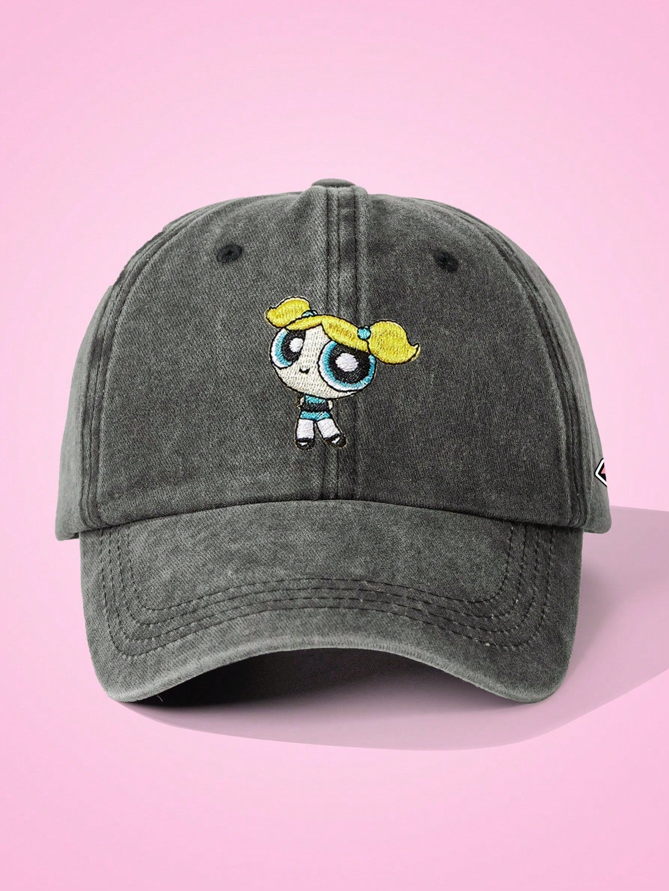 THE POWERPUFF Bubbles Embroidery Side Letter Graphic Gray Baseball Cap