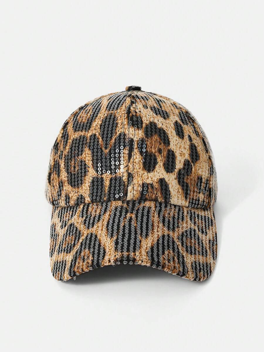 Leopard Print Sequin Baseball Cap