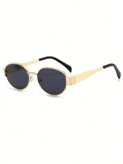 3pcs Oval Metal Full Frame Sunglasses - Black, Brown, Dark Green Lens With Gold Frames