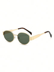 3pcs Oval Metal Full Frame Sunglasses - Black, Brown, Dark Green Lens With Gold Frames
