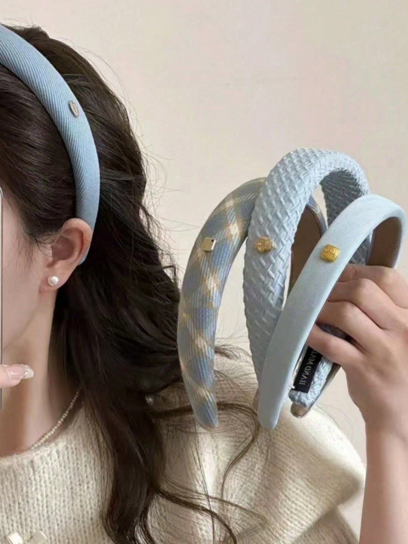 4pcs Navy Blue Elegant Plaid Solid Color Versatile Metal Fashion Headband - www.thetreasurebox.me