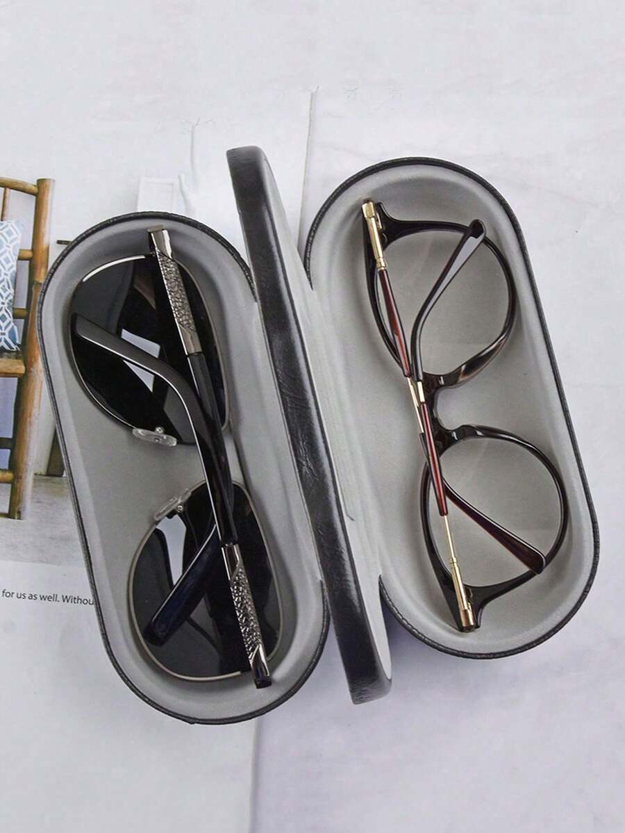 Dual Layer Metal Leather Myopia Glasses Case