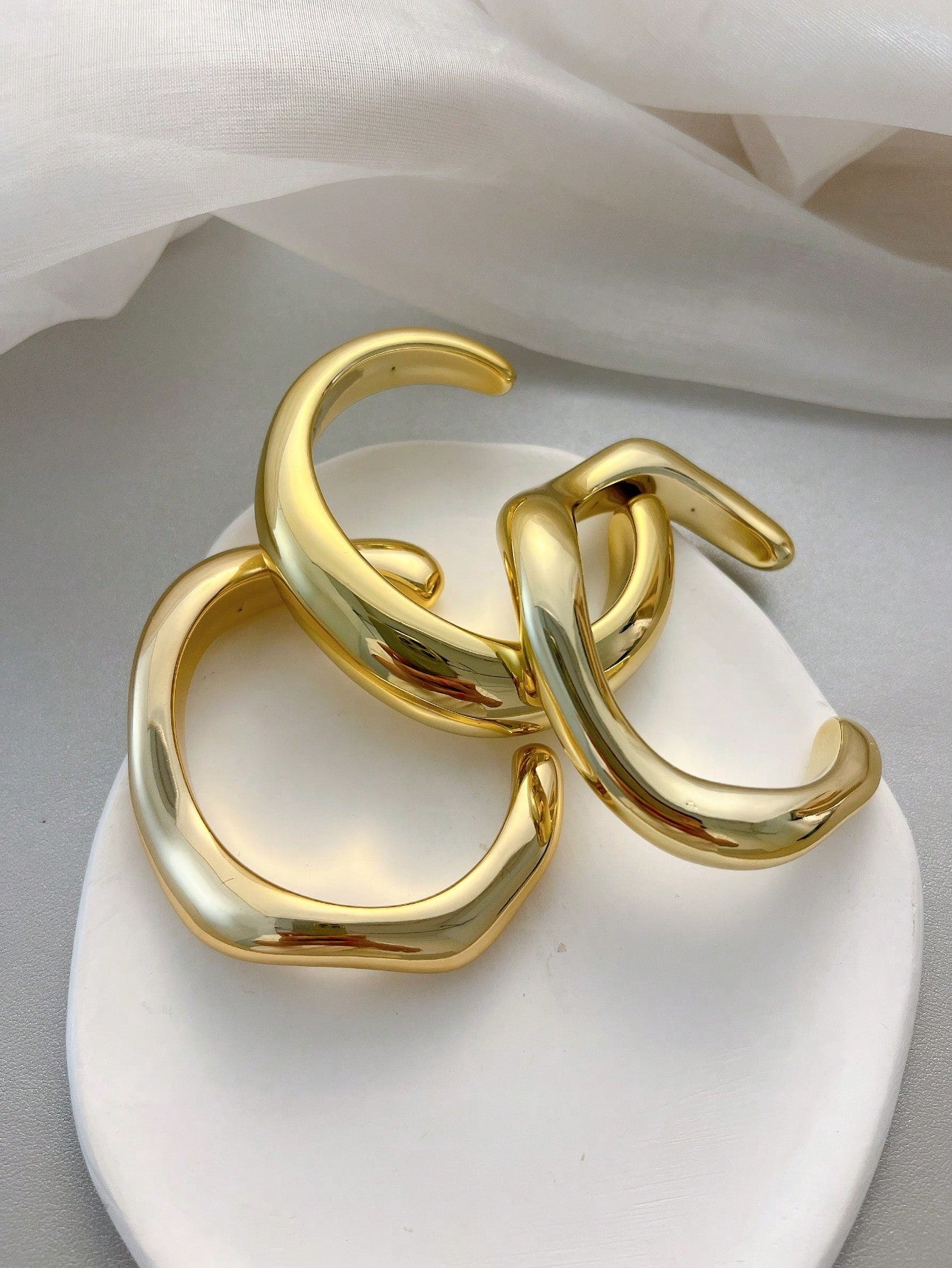3pcs Minimalist Exaggerated Wavy Cuff Bracelet Set - Gold / Silver