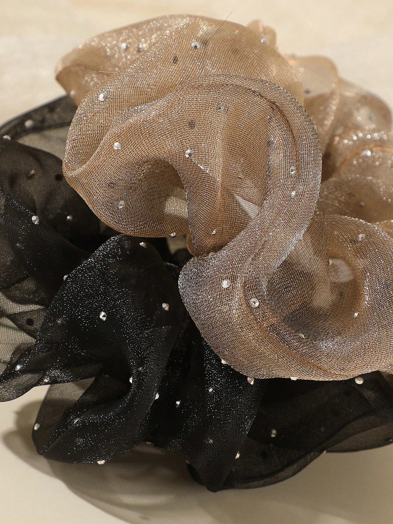 4Pcs Elegant Net Rhinestone Scrunchies