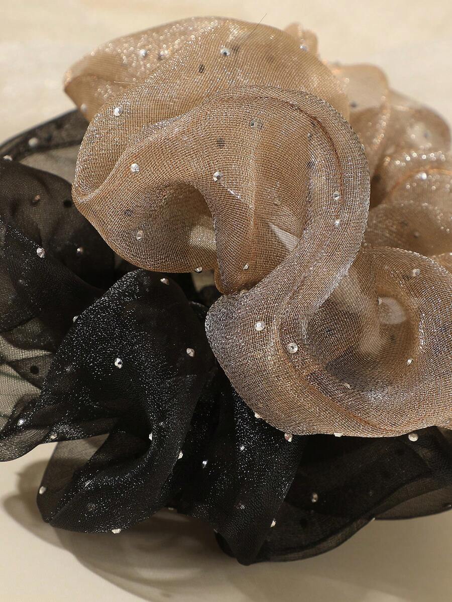 4Pcs Elegant Net Rhinestone Scrunchies