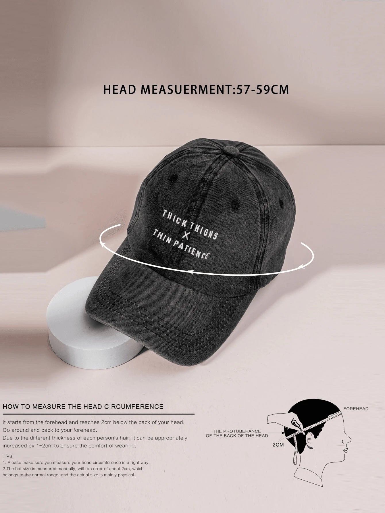 1pc Embroidered "THICK THIGHS X THIN PATIENCE" Washed Baseball Cap