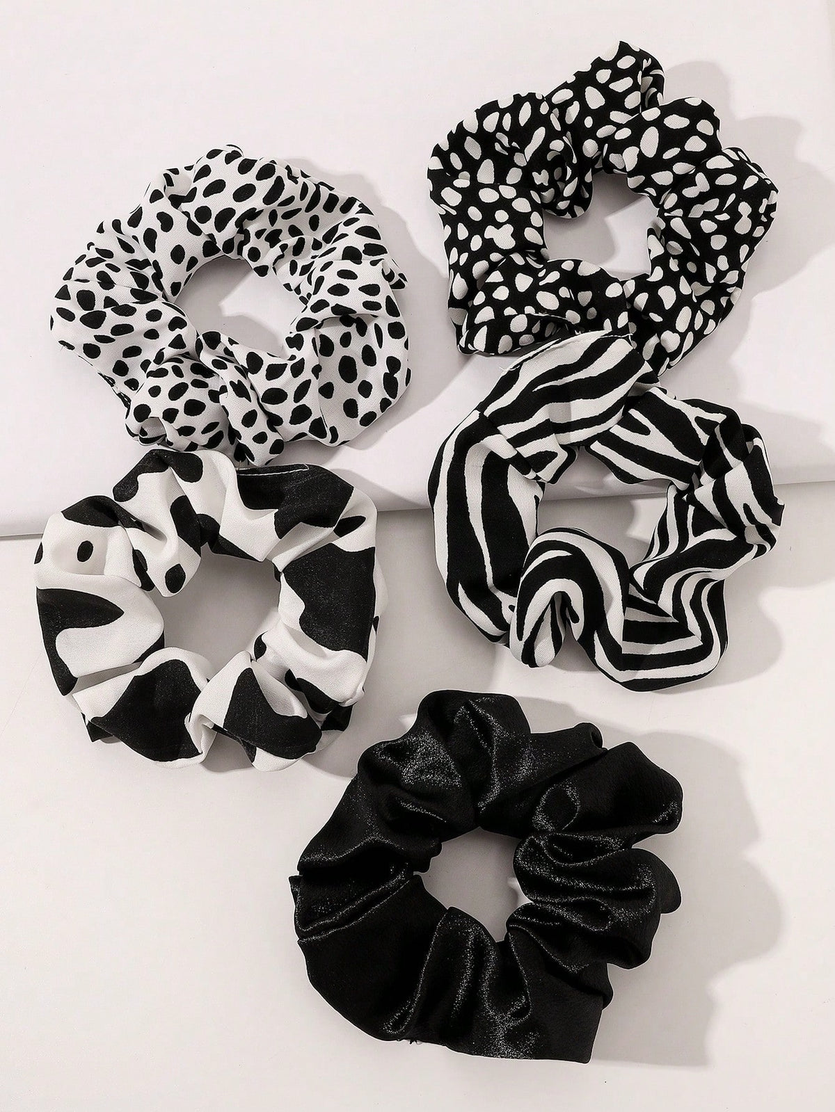 5pc Black White Animal Print Scrunchie Set