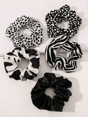 5pc Black White Animal Print Scrunchie Set