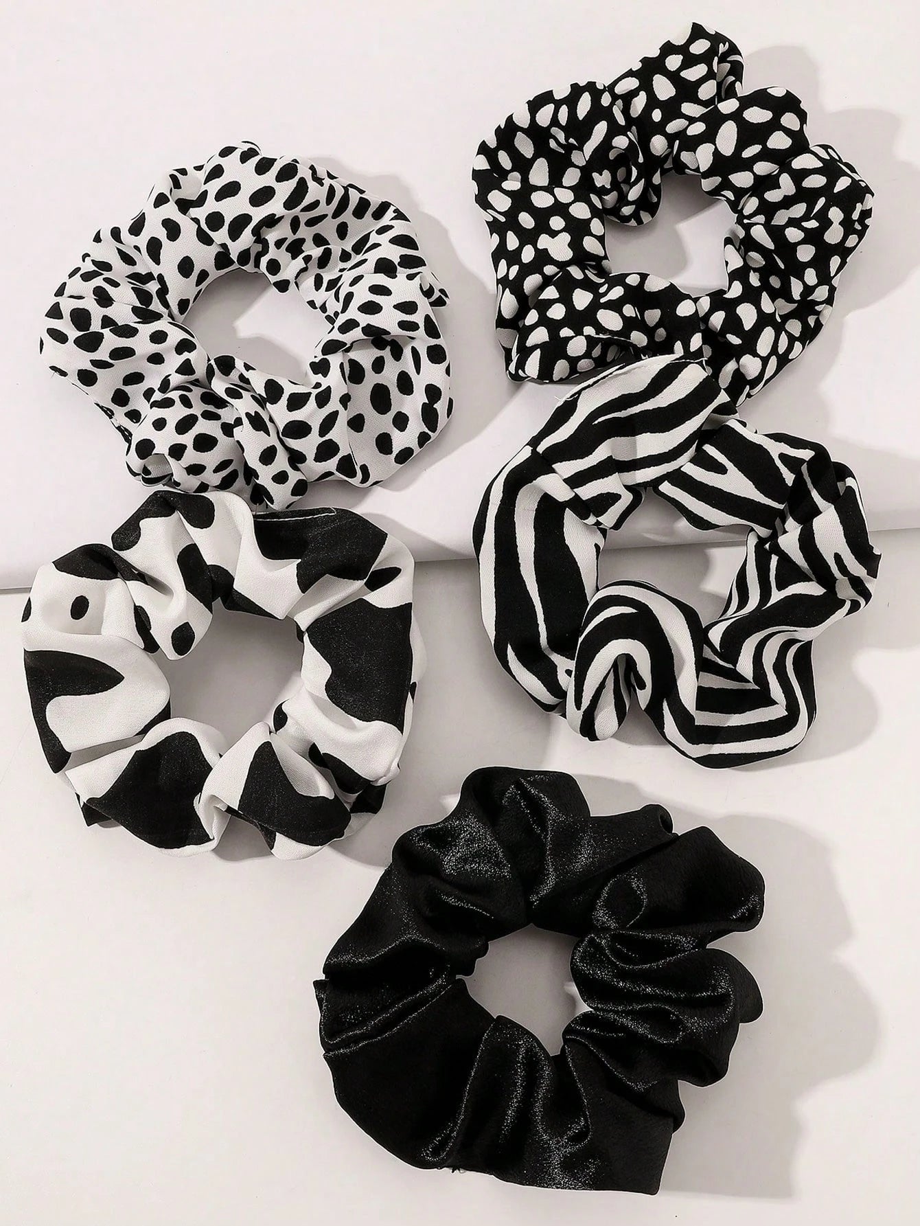 5pc Black White Animal Print Scrunchie Set