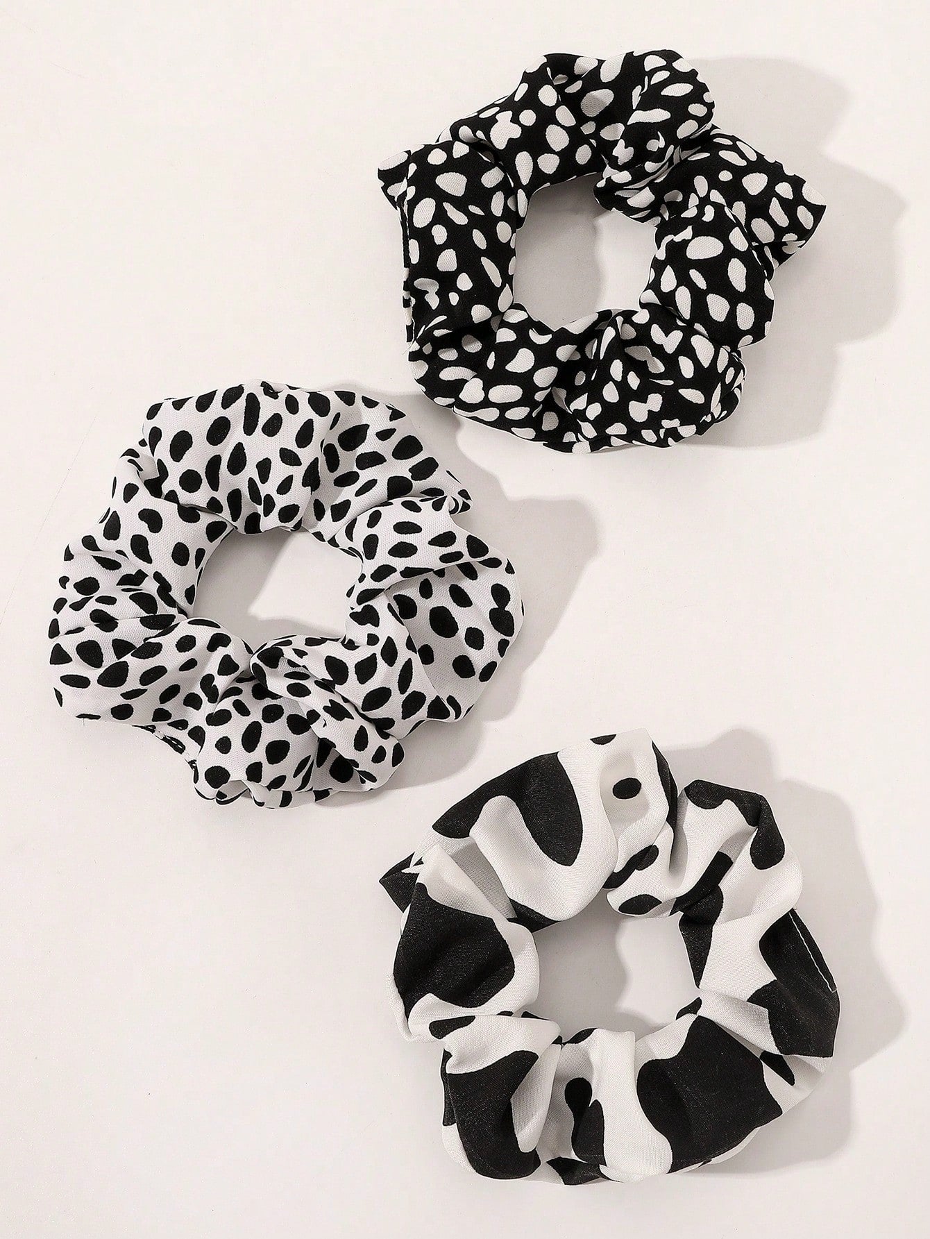 5pc Black White Animal Print Scrunchie Set