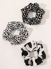 5pc Black White Animal Print Scrunchie Set