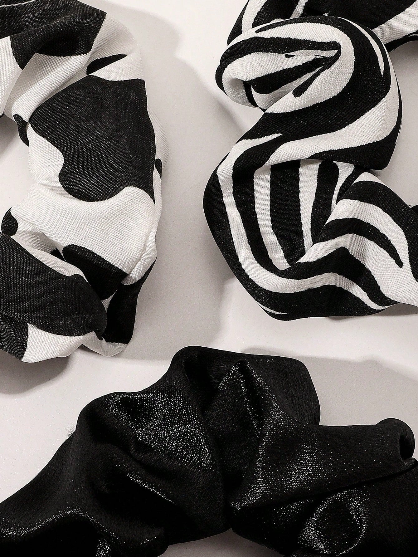5pc Black White Animal Print Scrunchie Set