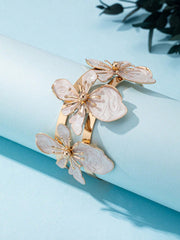 1pc Floral Decor Bangle Bracelet - White & Gold