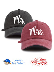 2 Pcs Mr & Mrs Print Washed Baseball Cap