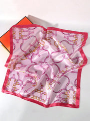 1pc Light Pink Chain Print Satin Square Scarf