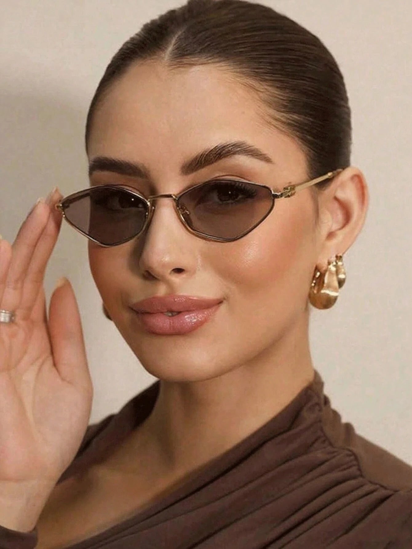 1pc Metallic Rhombus Retro Small Sunglasses