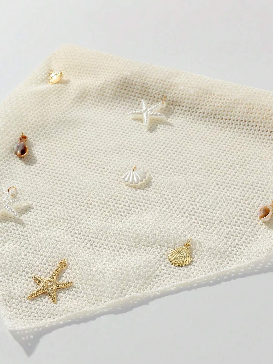 1pc Handmade Crochet Mesh Head Scarf With Starfish & Shell Charms