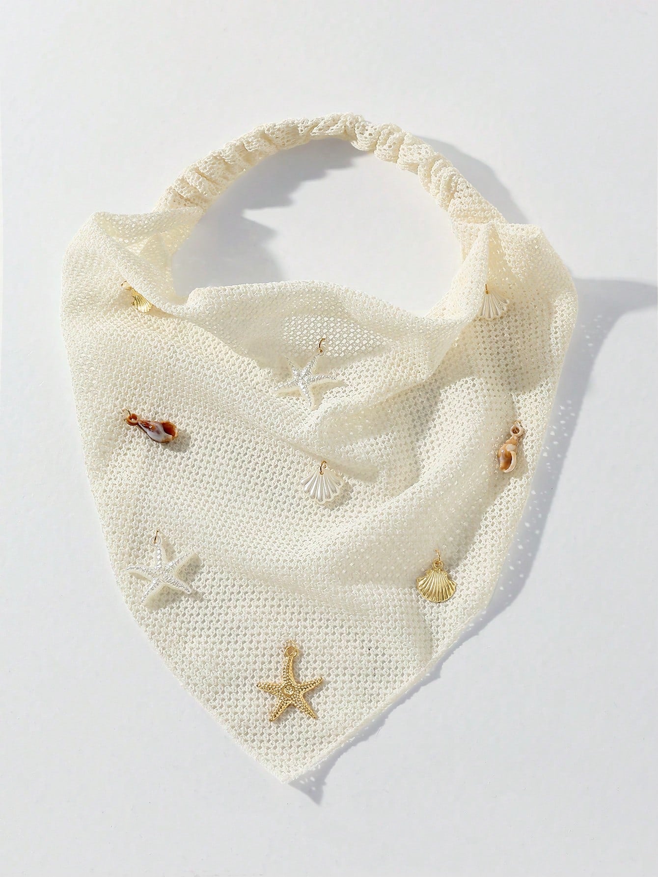 1pc Handmade Crochet Mesh Head Scarf With Starfish & Shell Charms