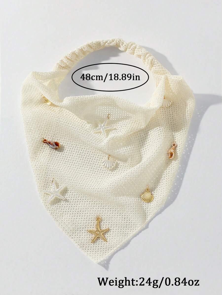 1pc Handmade Crochet Mesh Head Scarf With Starfish & Shell Charms